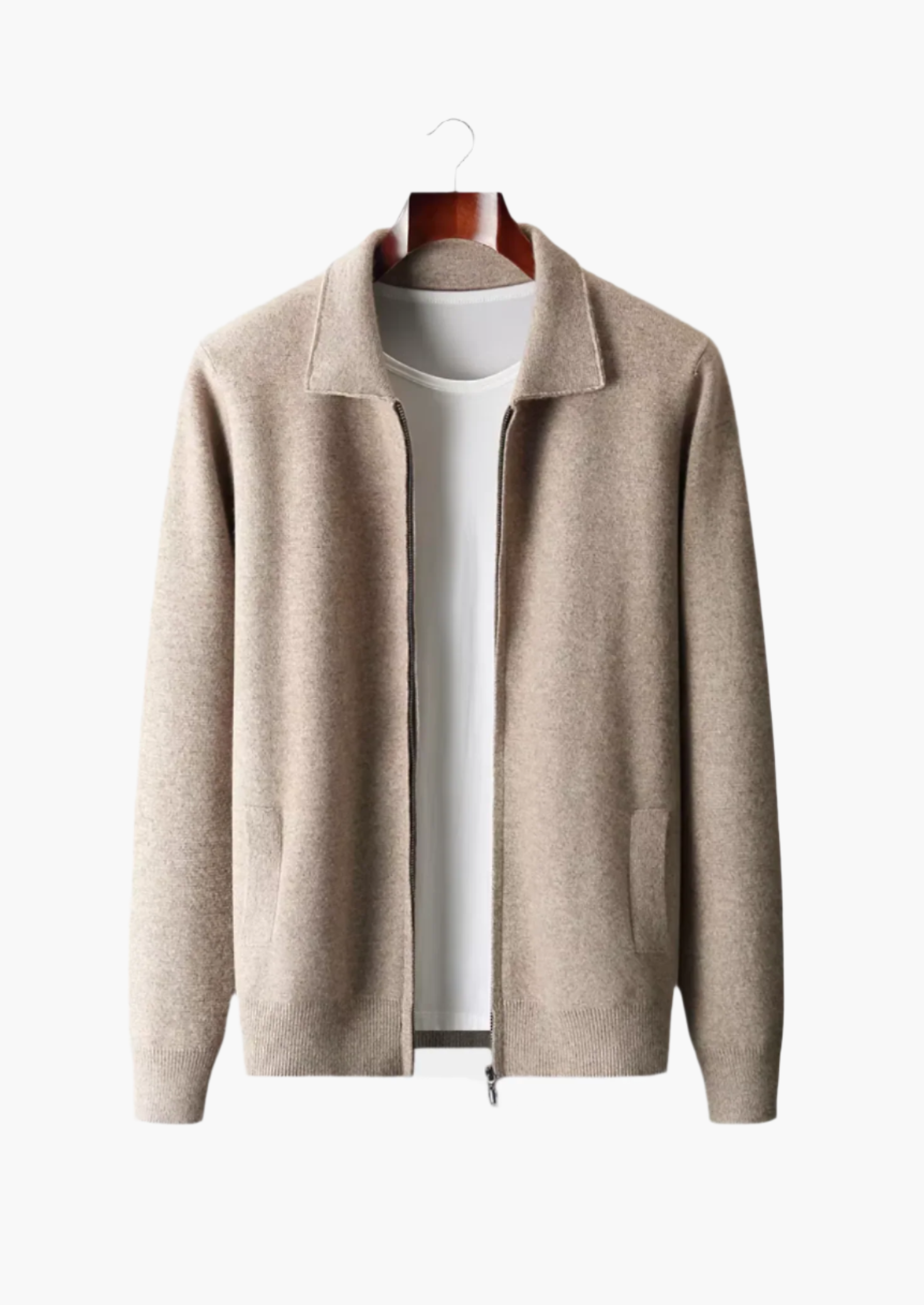 Extrafeine Merino-Wolle Reißverschluss-Polo-Strickjacke